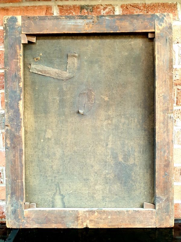 Early 18th Century English School Antique Oil on Canvas Depicting A Family Group Portrait in Attic Found Condition