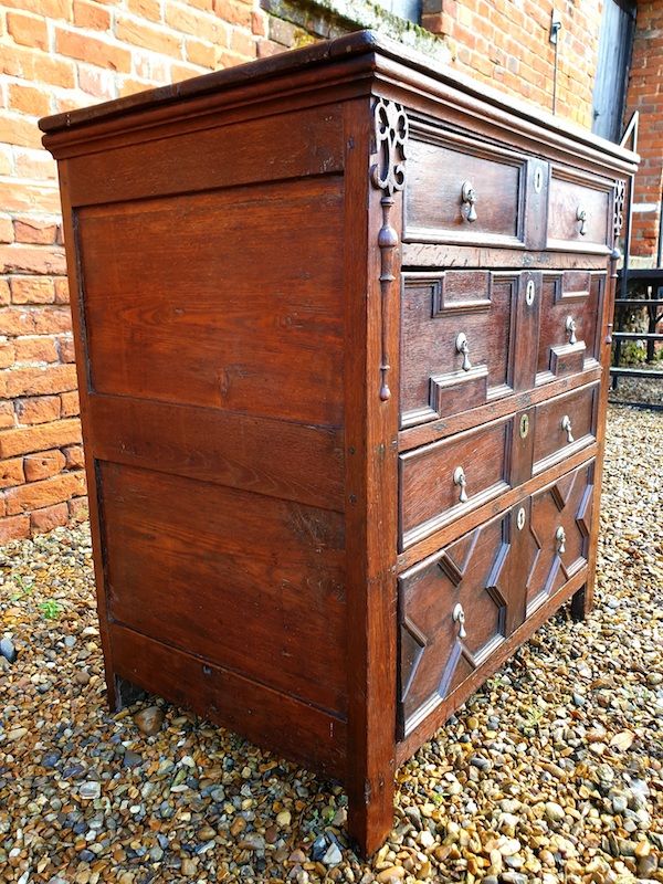 17th Century English Antique Oak Geometric Chest of Drawers, Circa 1680