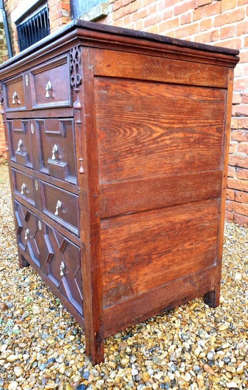 17th Century English Antique Oak Geometric Chest of Drawers, Circa 1680
