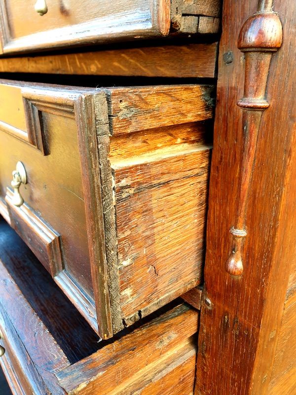 17th Century English Antique Oak Geometric Chest of Drawers, Circa 1680