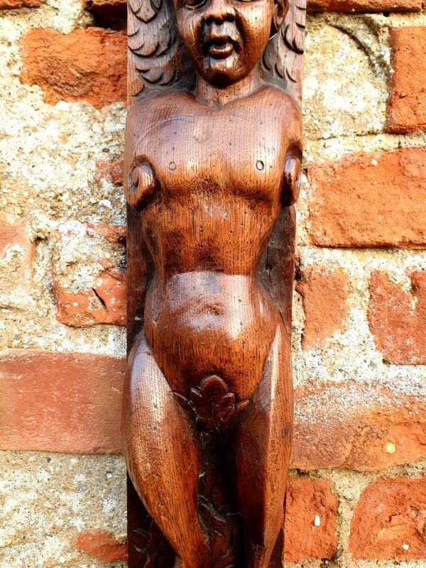 Large & Impressive 17th Century Antique Carved Oak Panel Depicting a Faunus