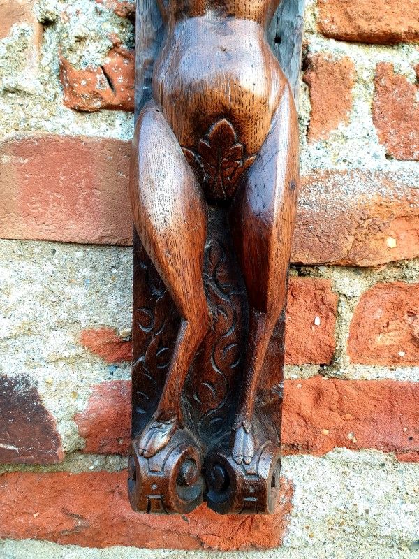 Large & Impressive 17th Century Antique Carved Oak Panel Depicting a Faunus