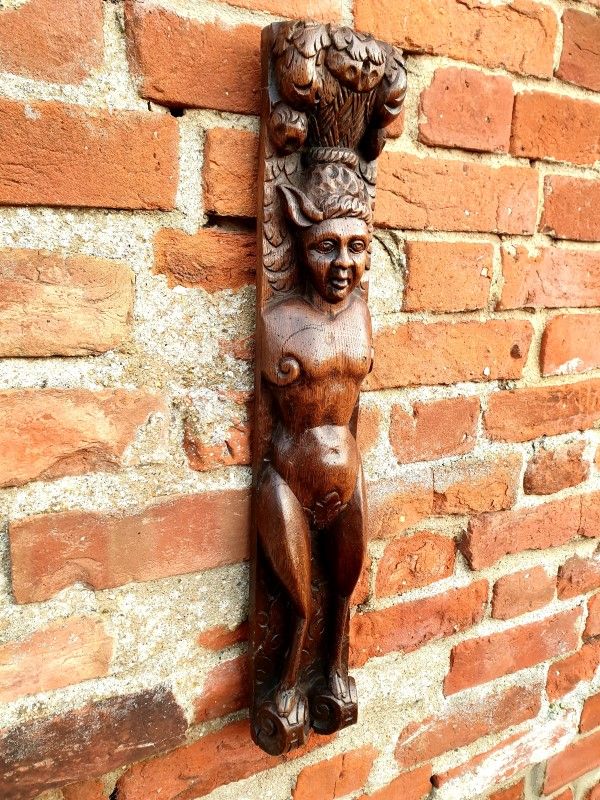 Large & Impressive 17th Century Antique Carved Oak Panel Depicting a Faunus