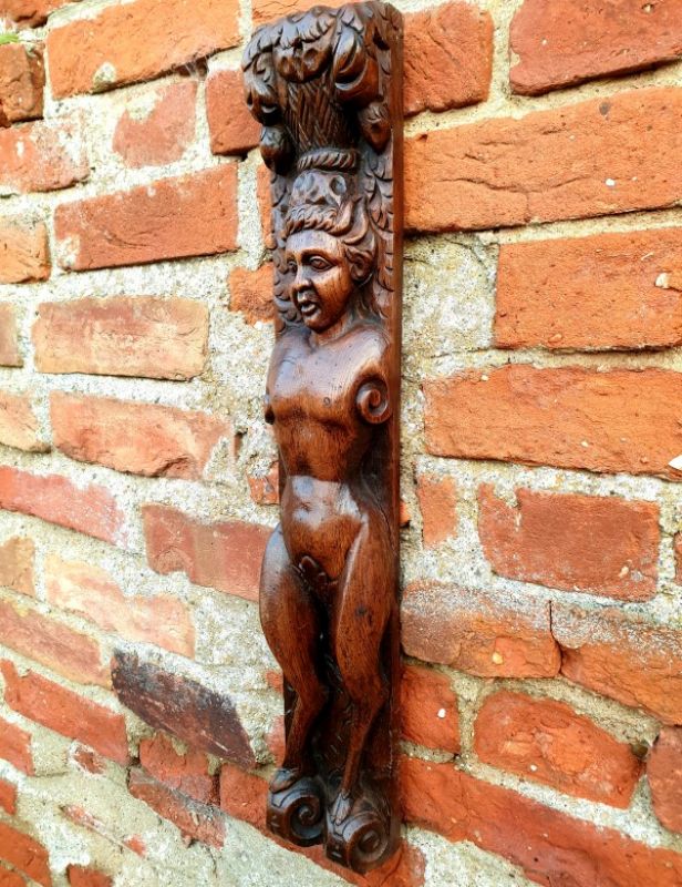 Large & Impressive 17th Century Antique Carved Oak Panel Depicting a Faunus