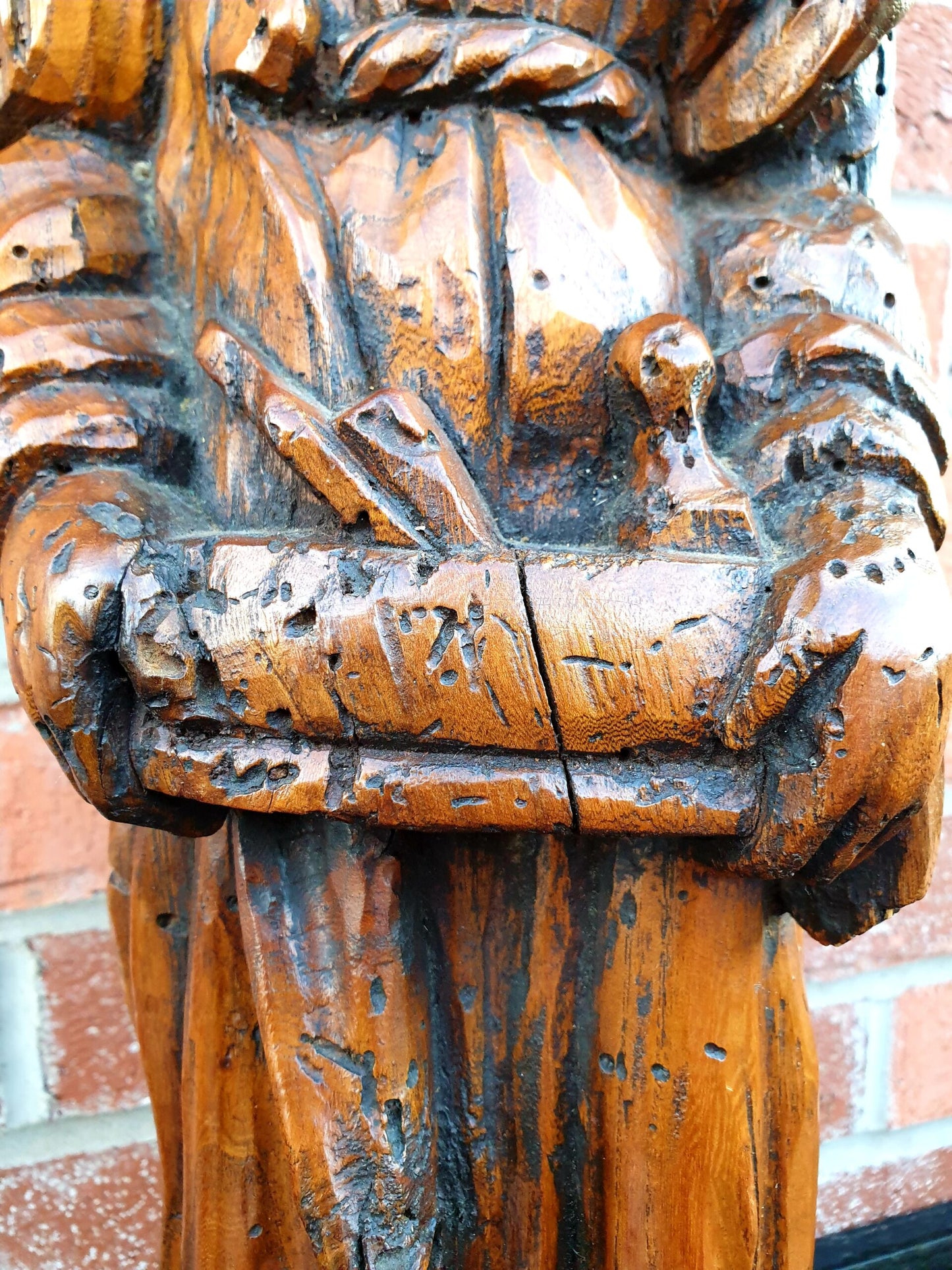 Rare Late 16thC / Early 17thC Carved Antique Chestnut Sculpture of Joseph of Nazareth