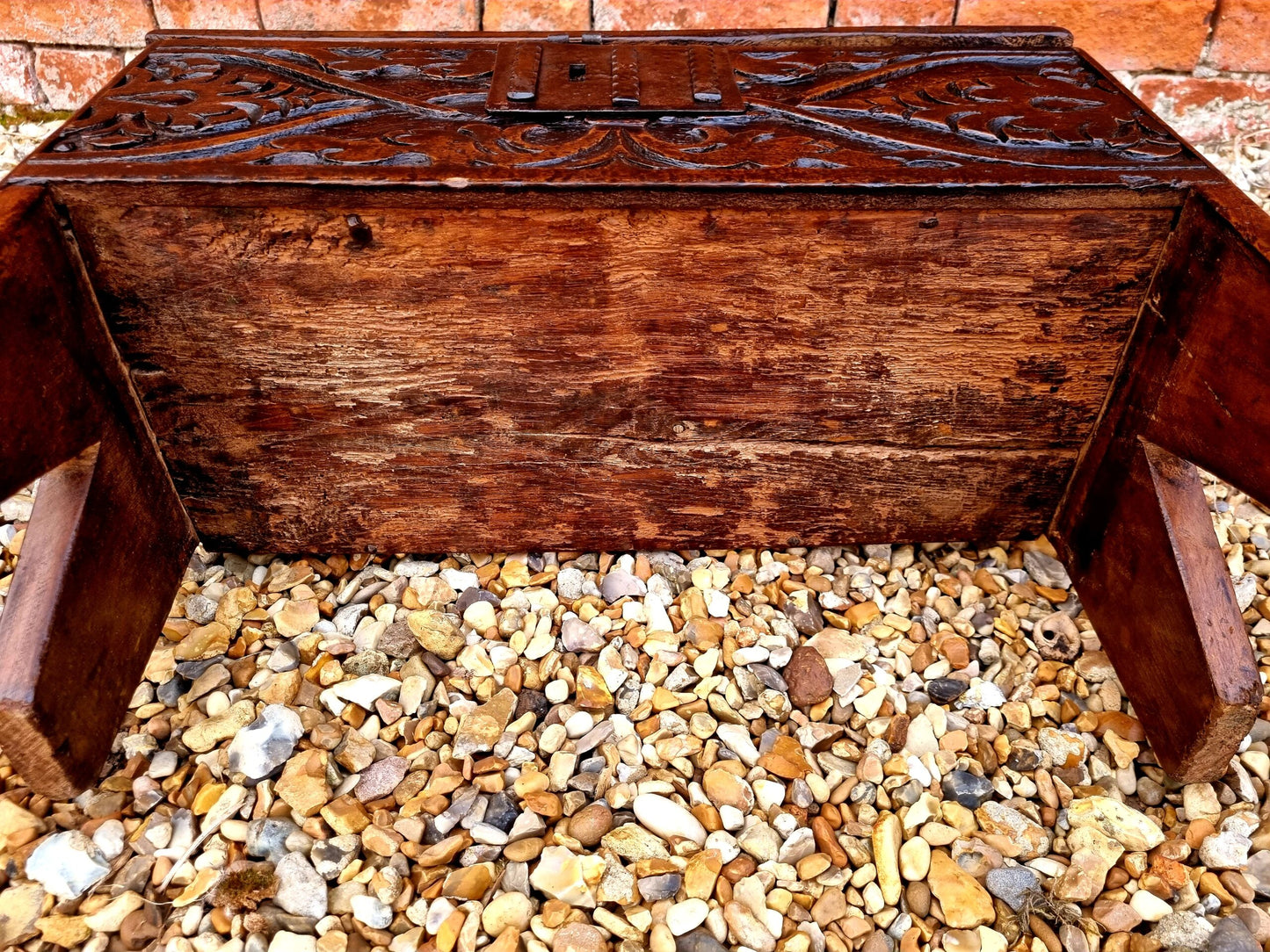 Diminutive Late 16th Century English Antique Oak Child's Six Plank Coffer or Boarded Chest