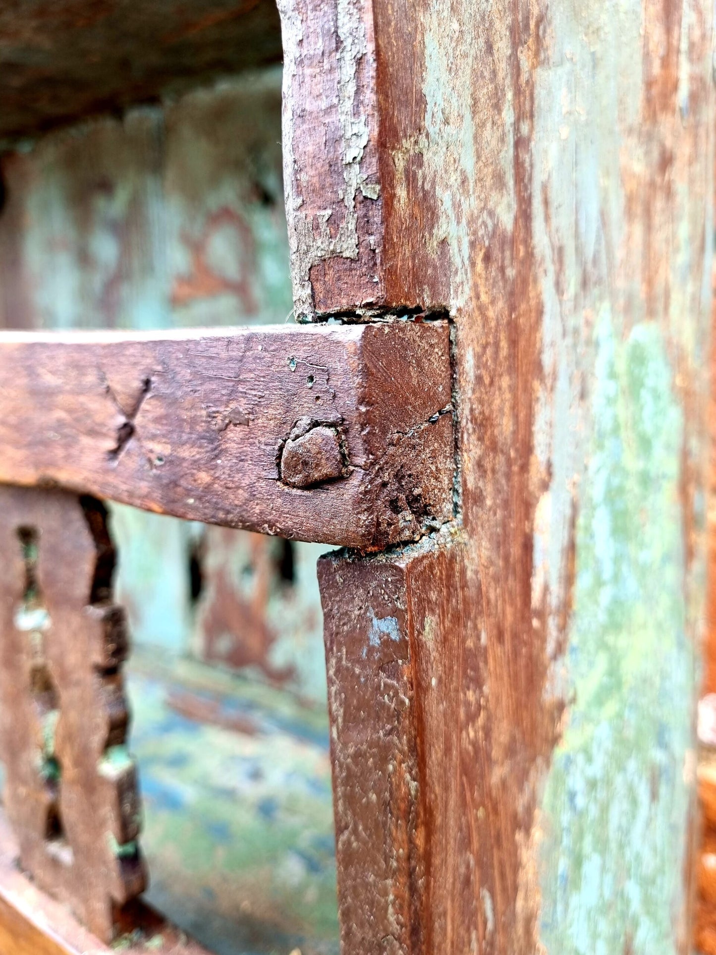 A Diminutive 18thC Primitive Antique Spice Rack or Plate Rack in Original Paint