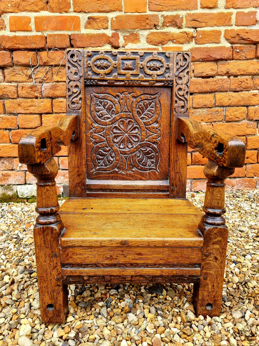 Mid 17thC English Antique Oak Child's Armchair attributed to Westmorland / Cumbria