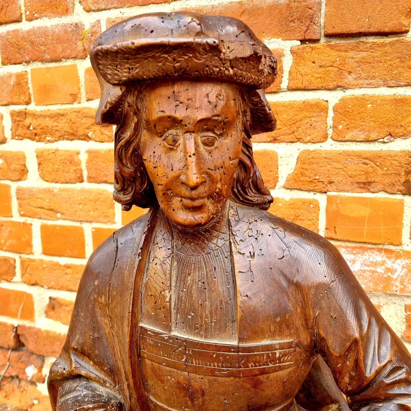 Large & Impressive Late 15th Century French Antique Carved Wood Sculpture of Saint Martin of Tours