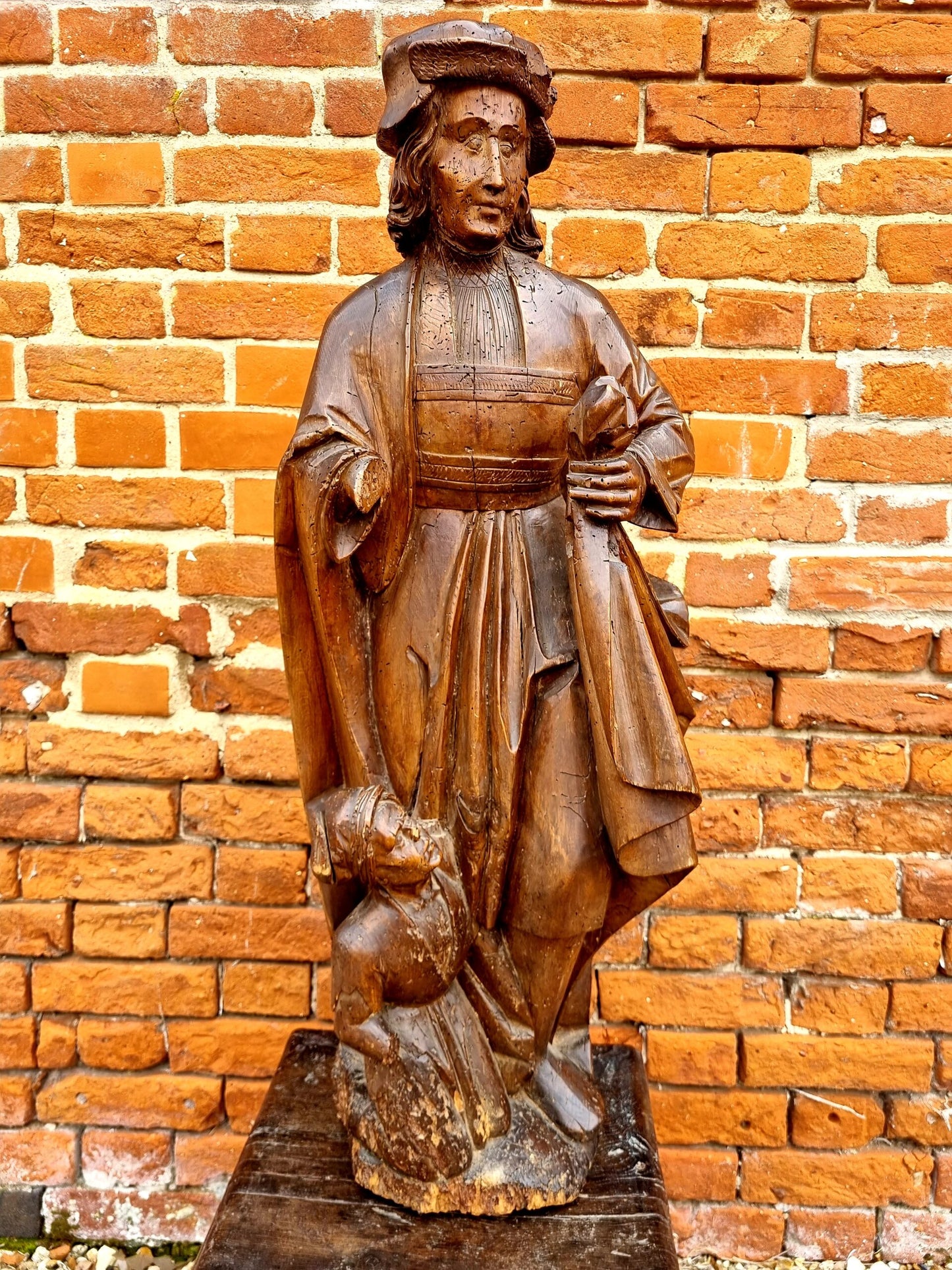 Large & Impressive Late 15th Century French Antique Carved Wood Sculpture of Saint Martin of Tours