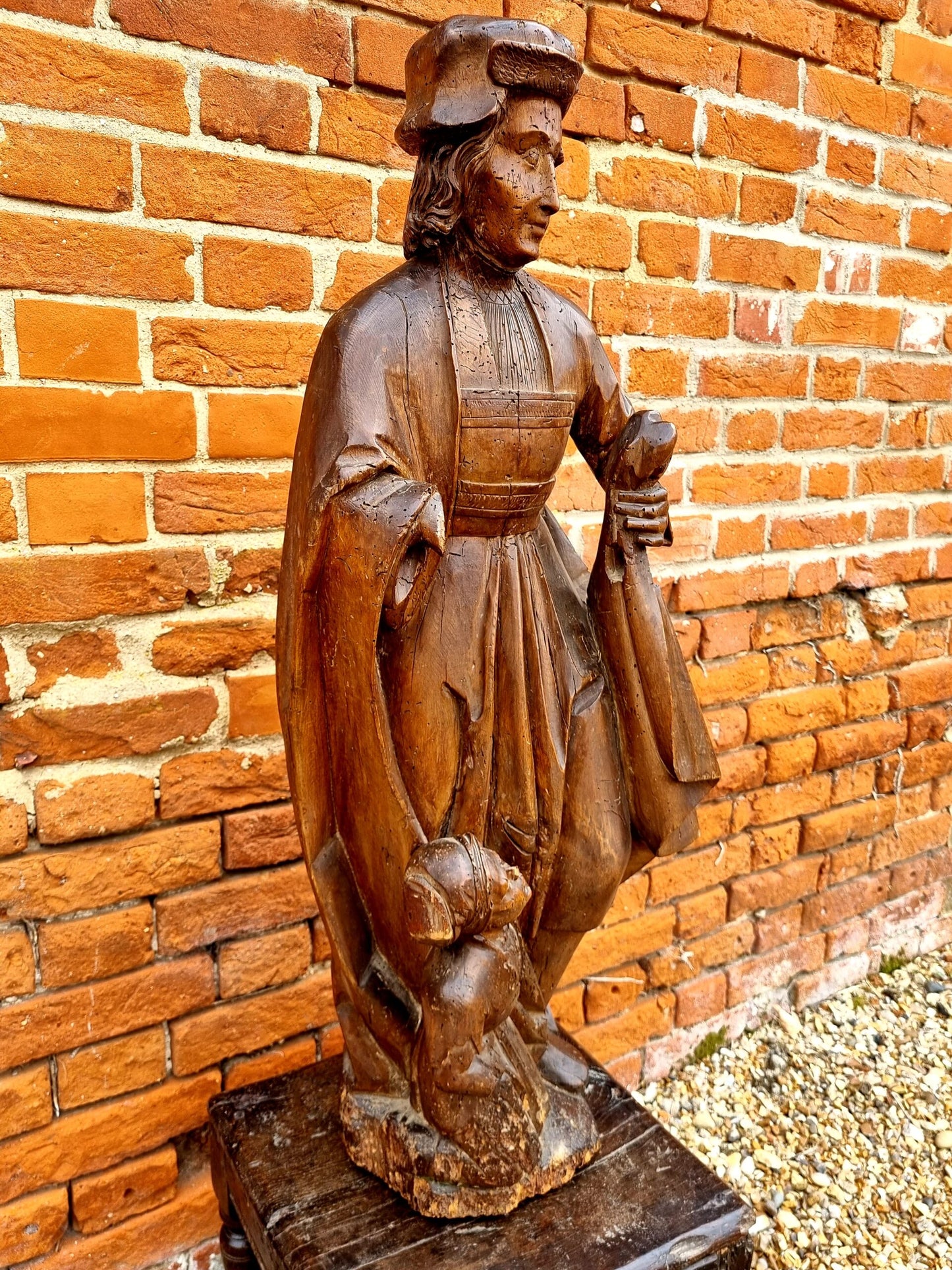Large & Impressive Late 15th Century French Antique Carved Wood Sculpture of Saint Martin of Tours
