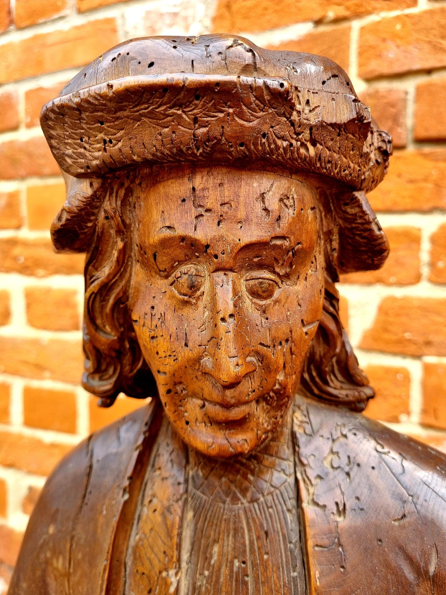 Large & Impressive Late 15th Century French Antique Carved Wood Sculpture of Saint Martin of Tours