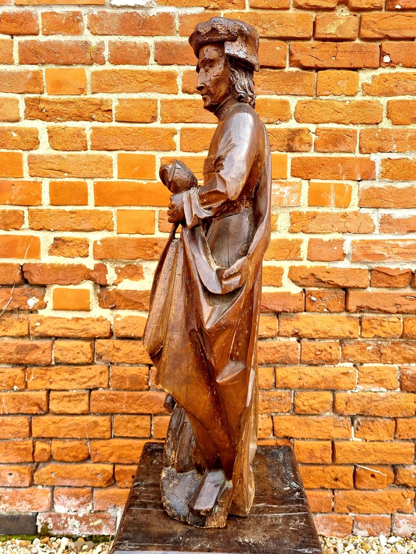 Large & Impressive Late 15th Century French Antique Carved Wood Sculpture of Saint Martin of Tours