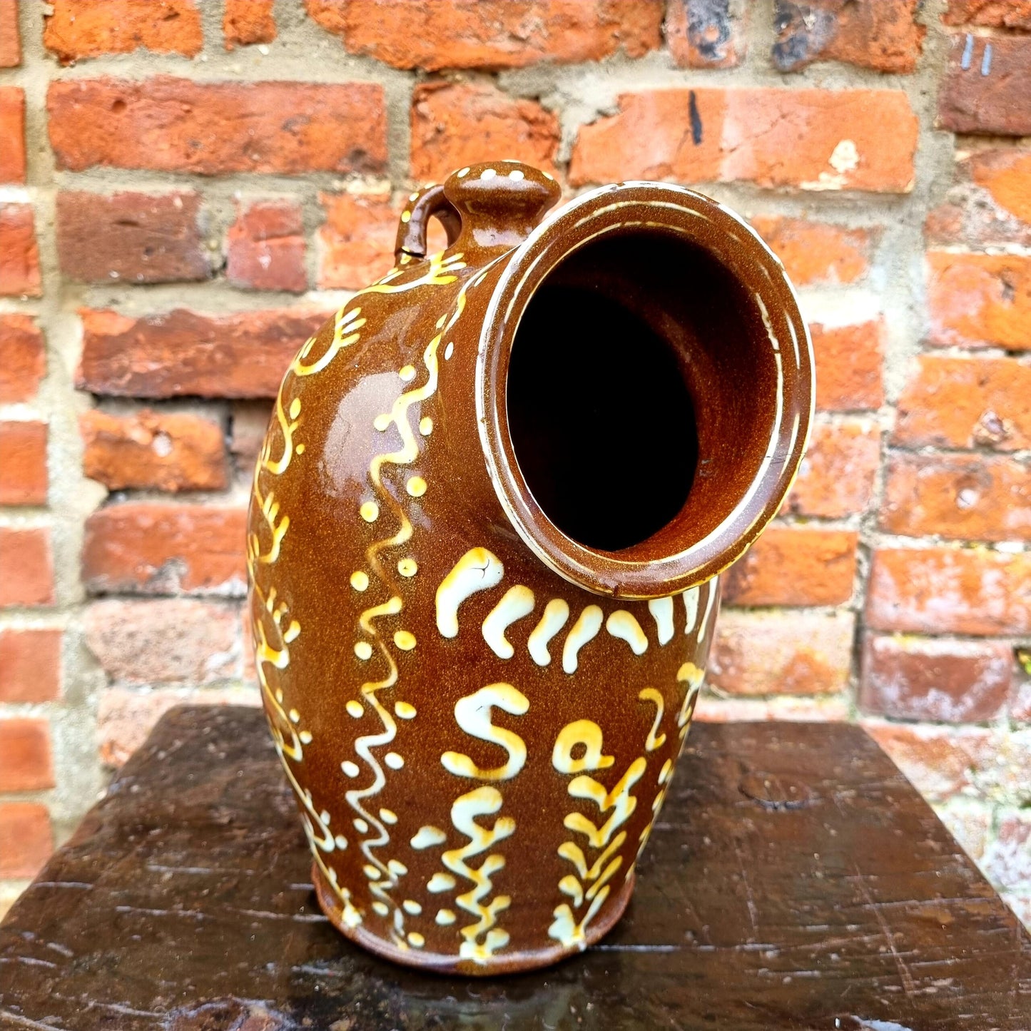 19thC English Antique Slipware Salt Pig