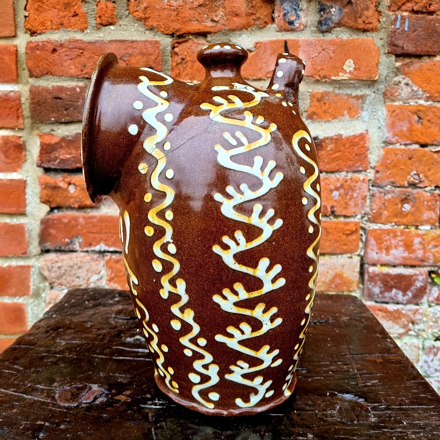 19thC English Antique Slipware Salt Pig