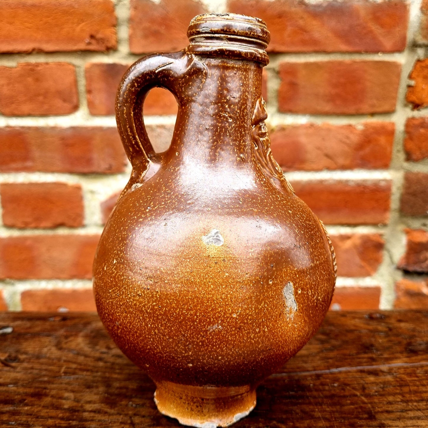 Mid 17th Century German Antique Stoneware Bellarmine Jug or Bartmannkrug, Circa 1625-1675