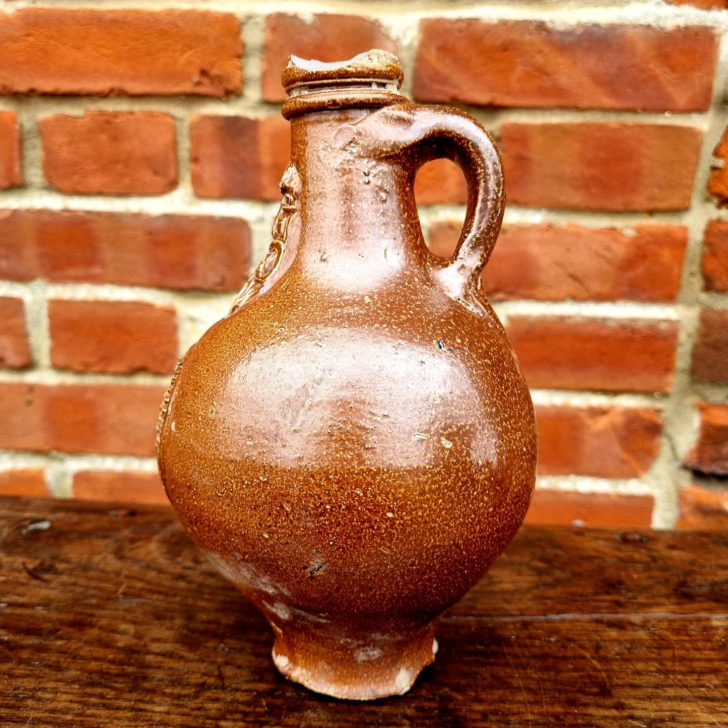 Mid 17th Century German Antique Stoneware Bellarmine Jug or Bartmannkrug, Circa 1625-1675