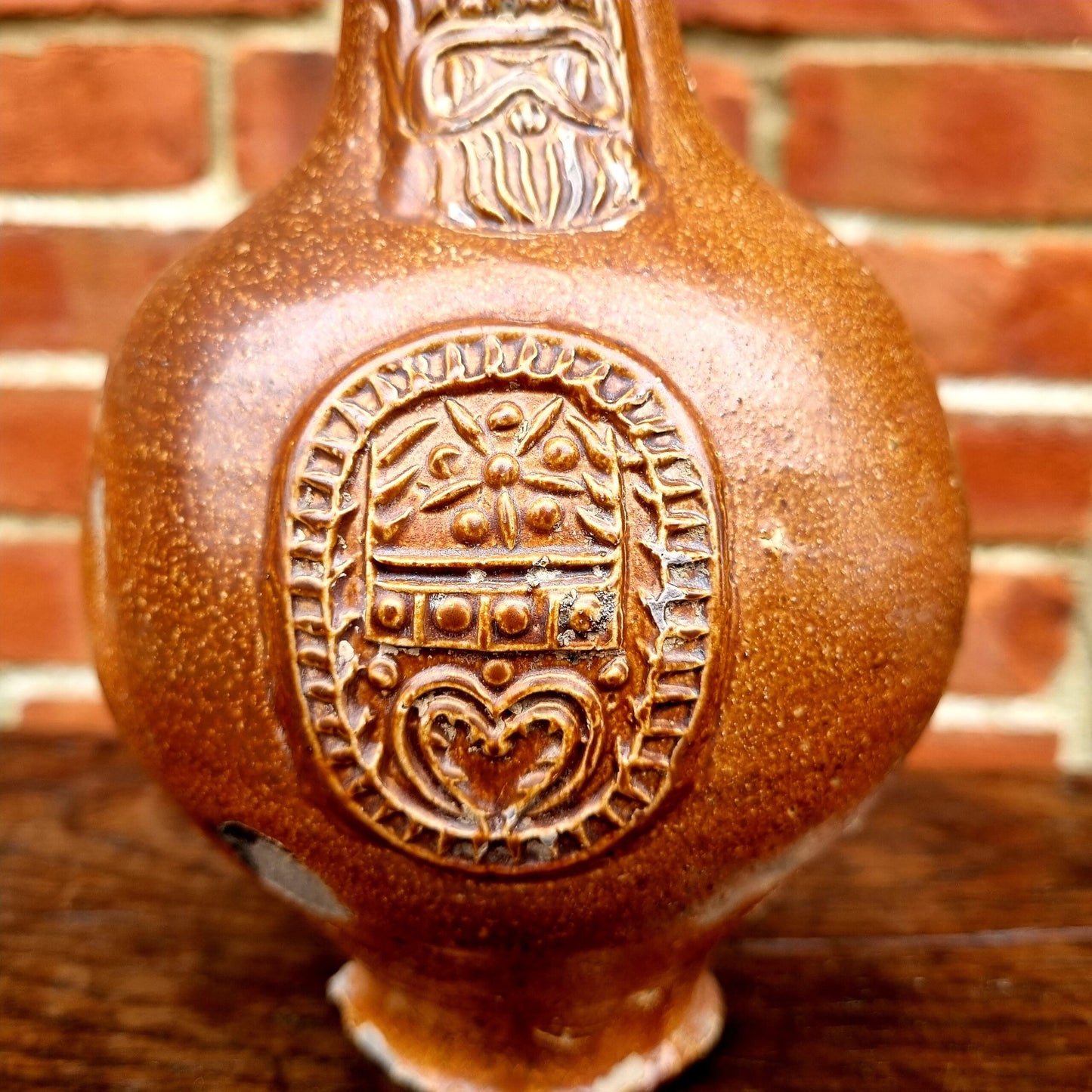 Mid 17th Century German Antique Stoneware Bellarmine Jug or Bartmannkrug, Circa 1625-1675