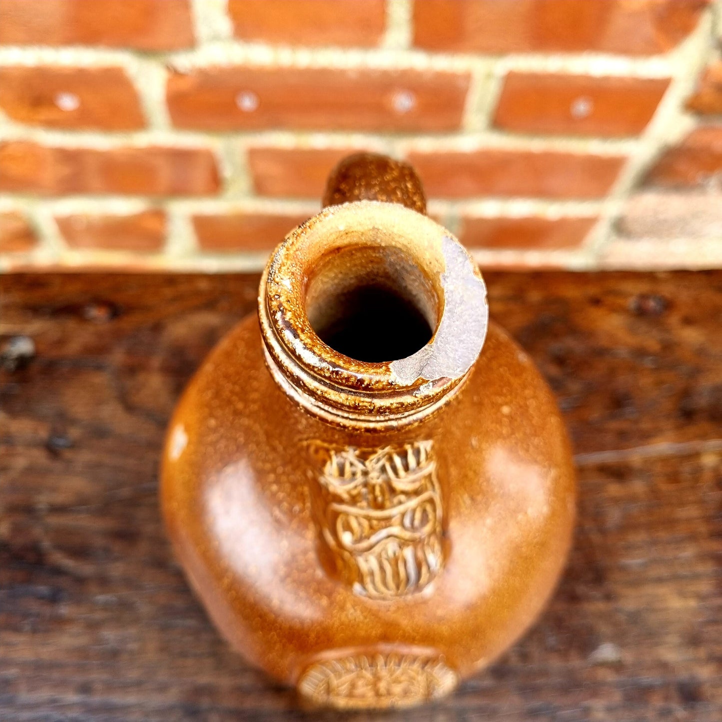 Mid 17th Century German Antique Stoneware Bellarmine Jug or Bartmannkrug, Circa 1625-1675