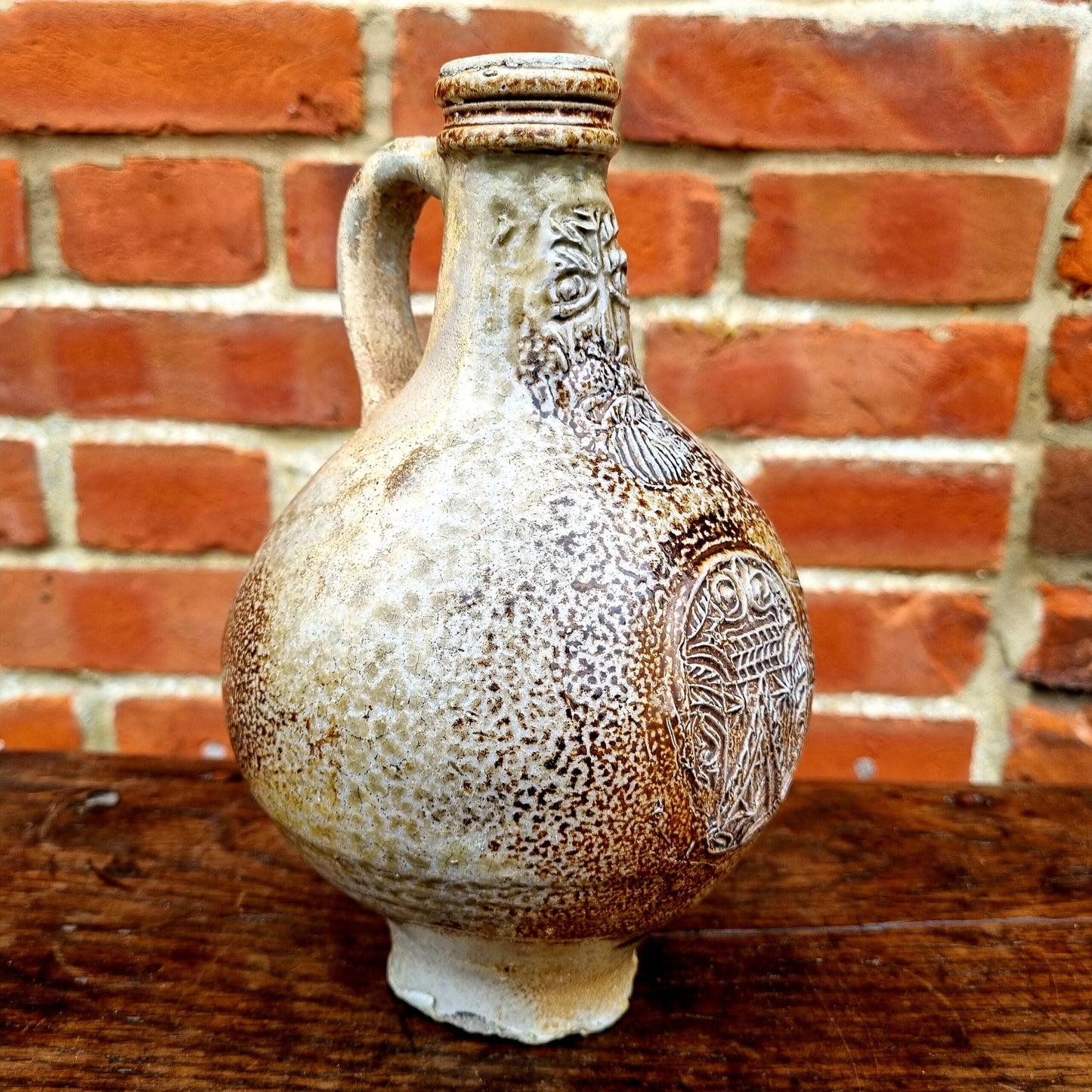 Mid 17th Century German Antique Stoneware Bellarmine Jug or Bartmannkrug, Circa 1650
