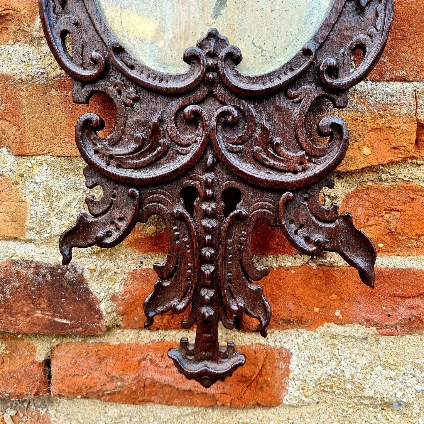 Early 18th Century German Antique Carved Oak Mirror Frame With Original Mercury Glass Plate