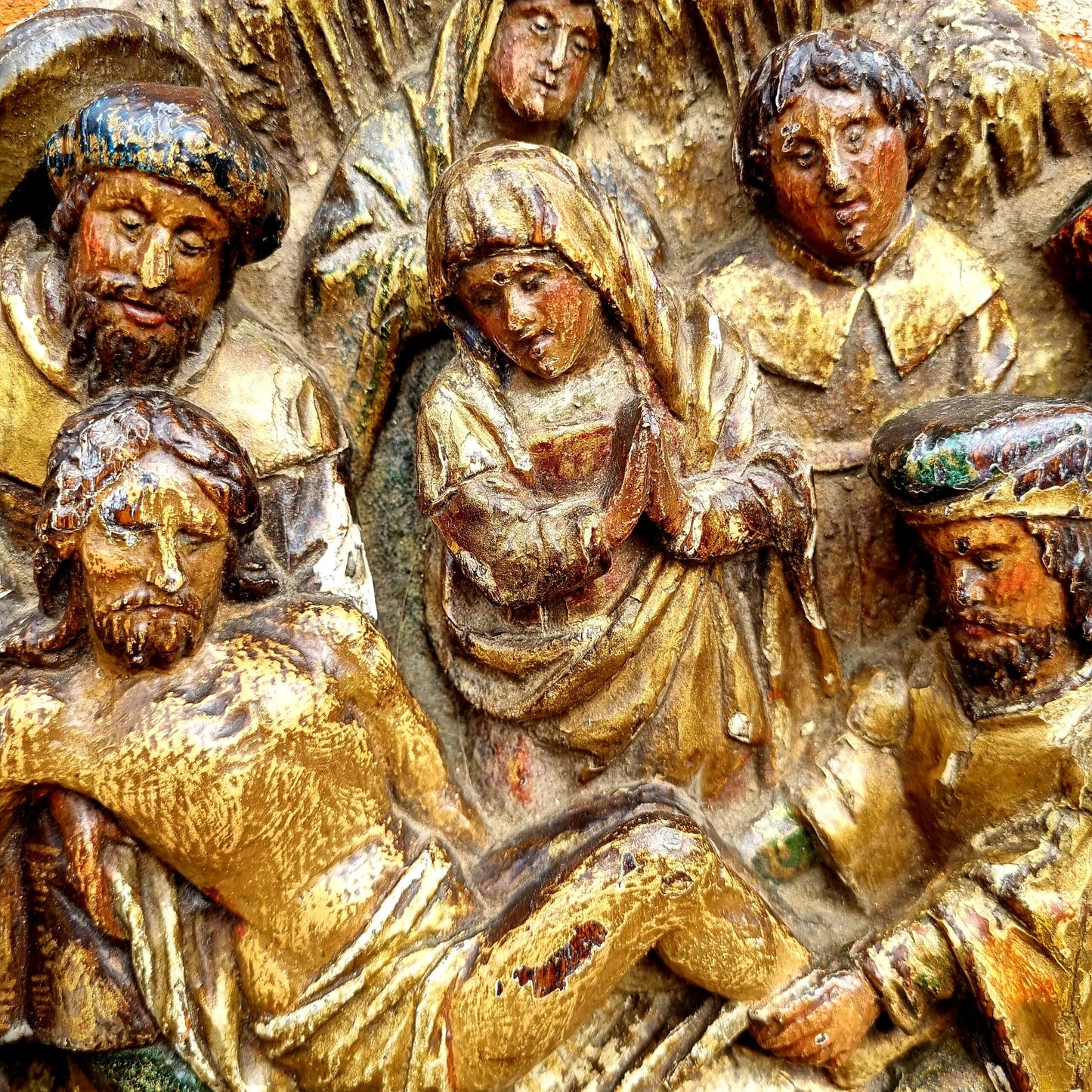 Early 16th Century Antique Carved Oak Tondo / Carved Oak Panel Depicting The Entombment of Christ, Circa 1500-1530