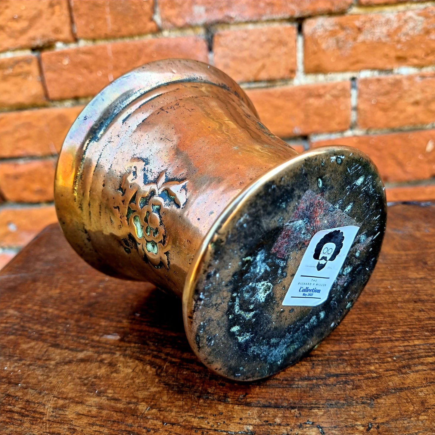 17th Century English Antique London-made Bronze Mortar, The Outer Surface Bearing Four Cast Crowned Tudor Roses