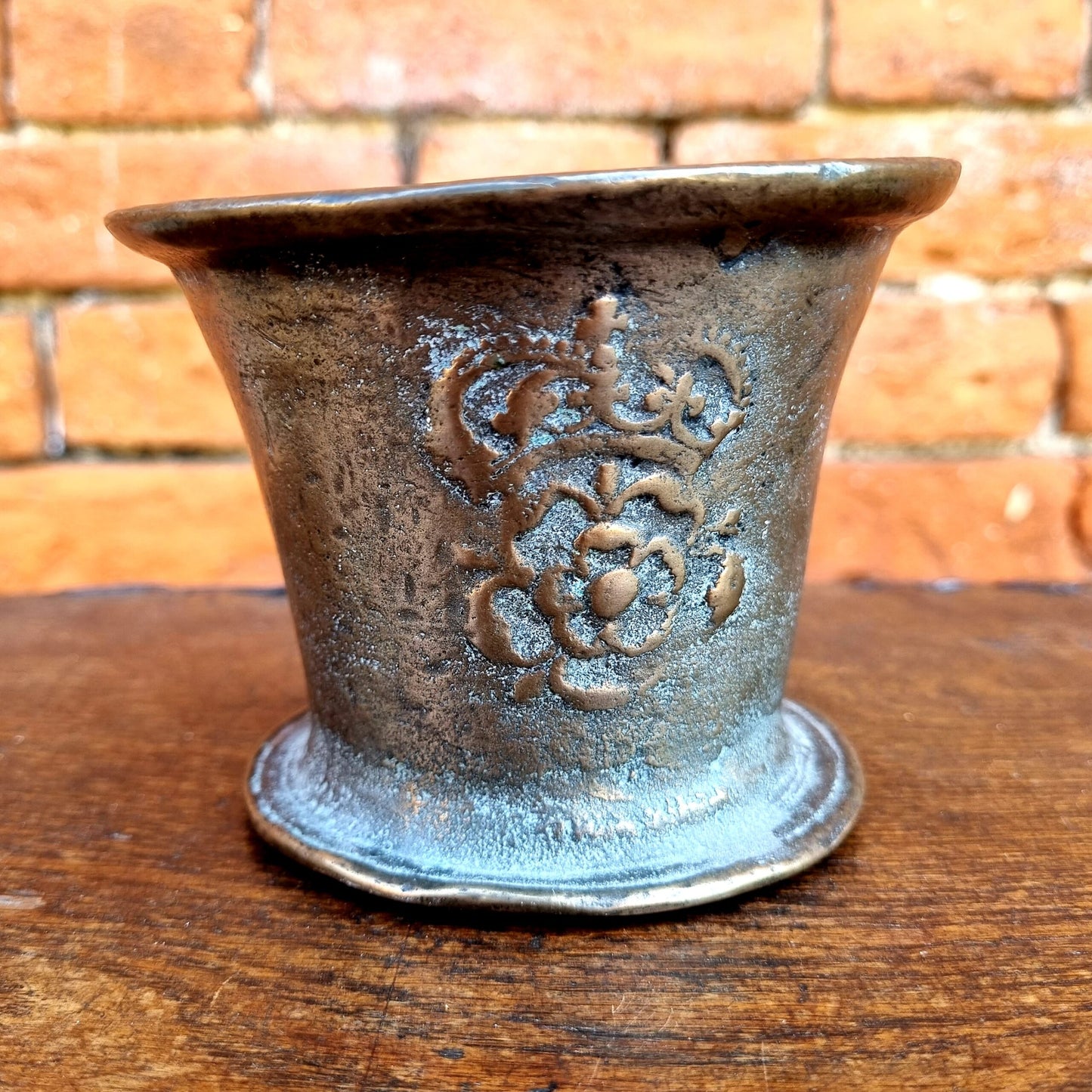 17th Century English Antique Bronze Mortar, Originating From Norfolk, East Anglia, With a Crowned Tudor Rose
