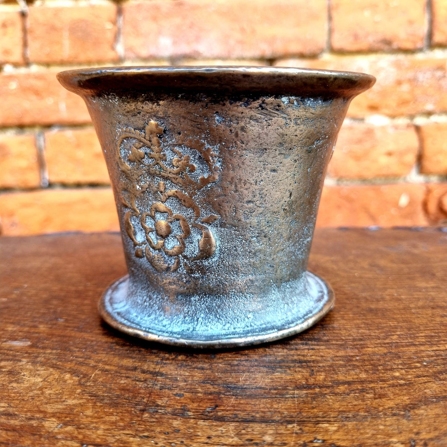 17th Century English Antique Bronze Mortar, Originating From Norfolk, East Anglia, With a Crowned Tudor Rose