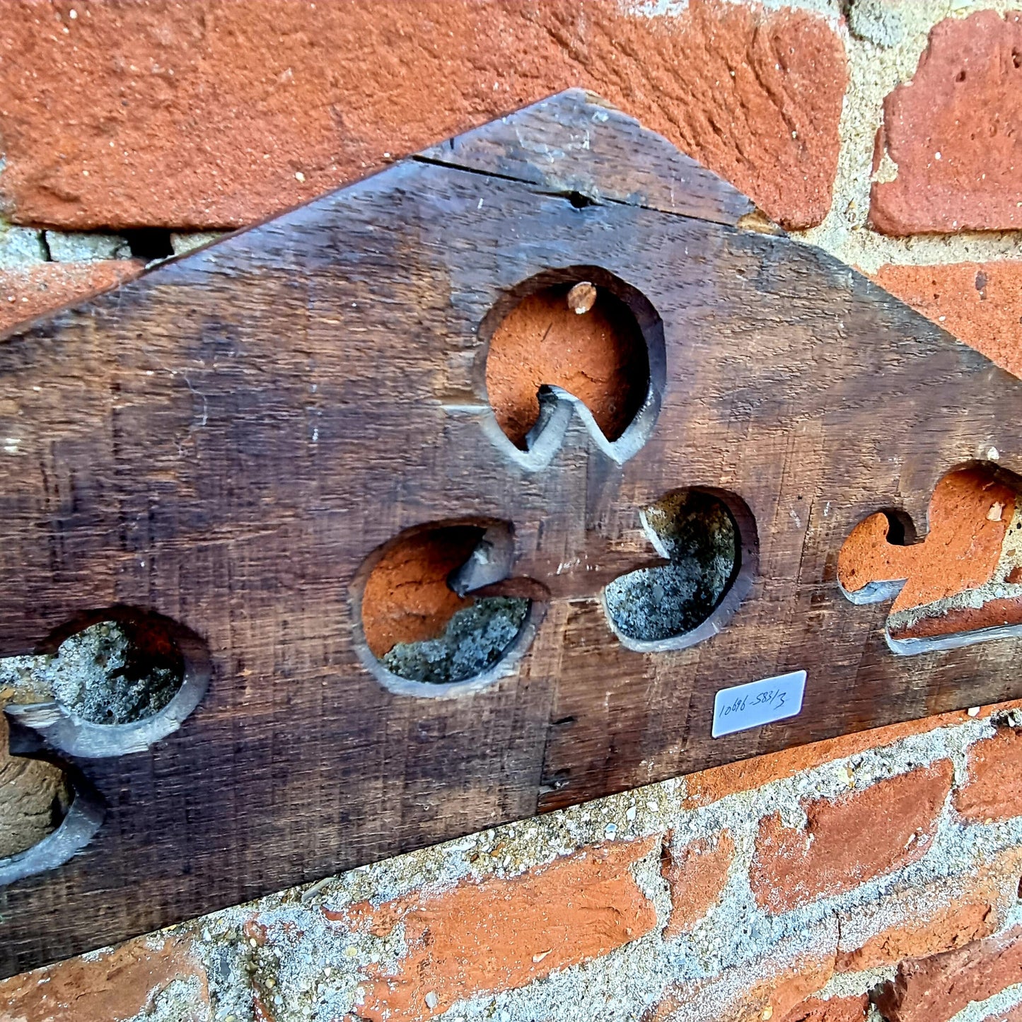 16thC Antique Carved Oak Gothic Tracery Fragment of Triangular Form