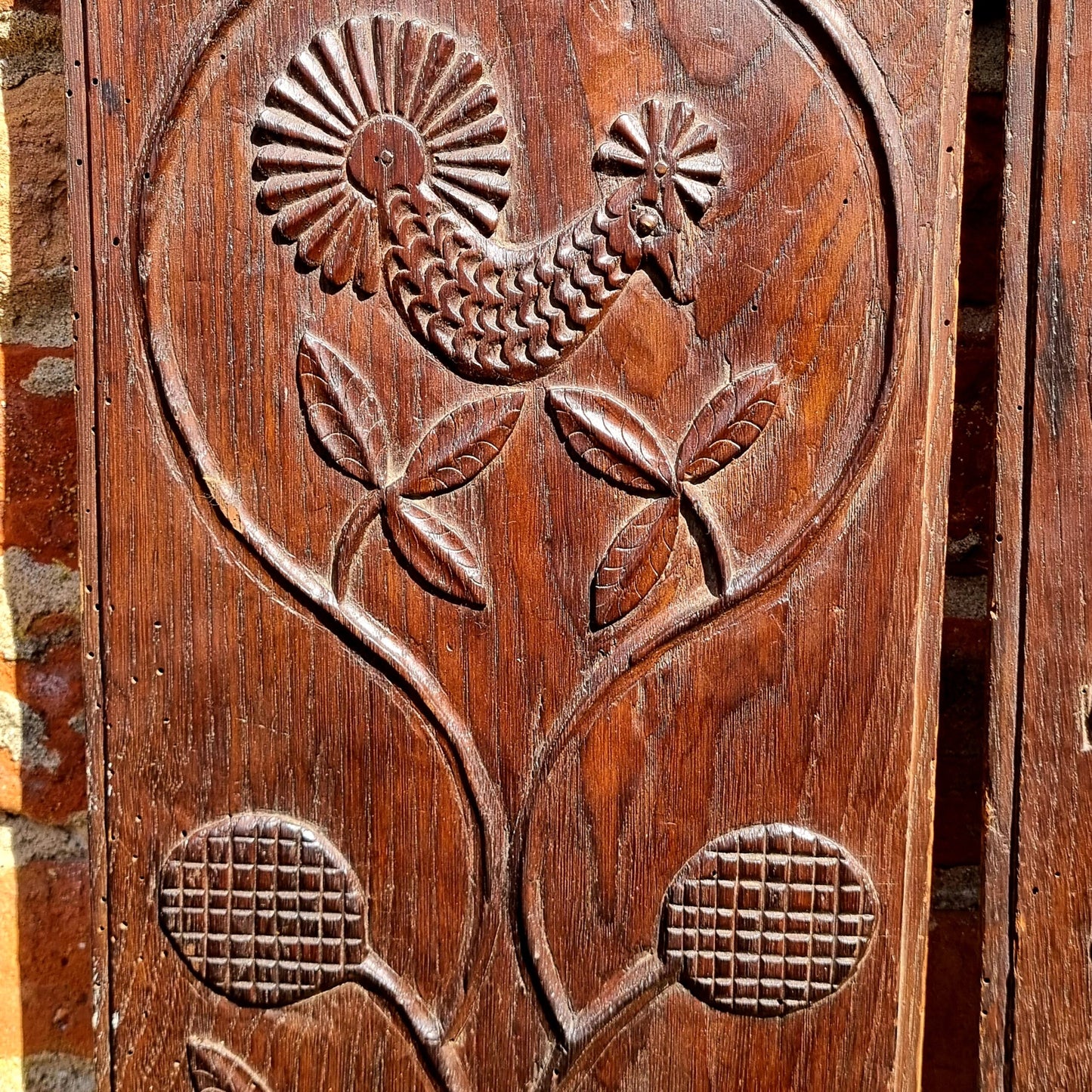 Rare Pair of Late 17th Century French Antique Carved Oak Panels Depicting Birds / Cockerels