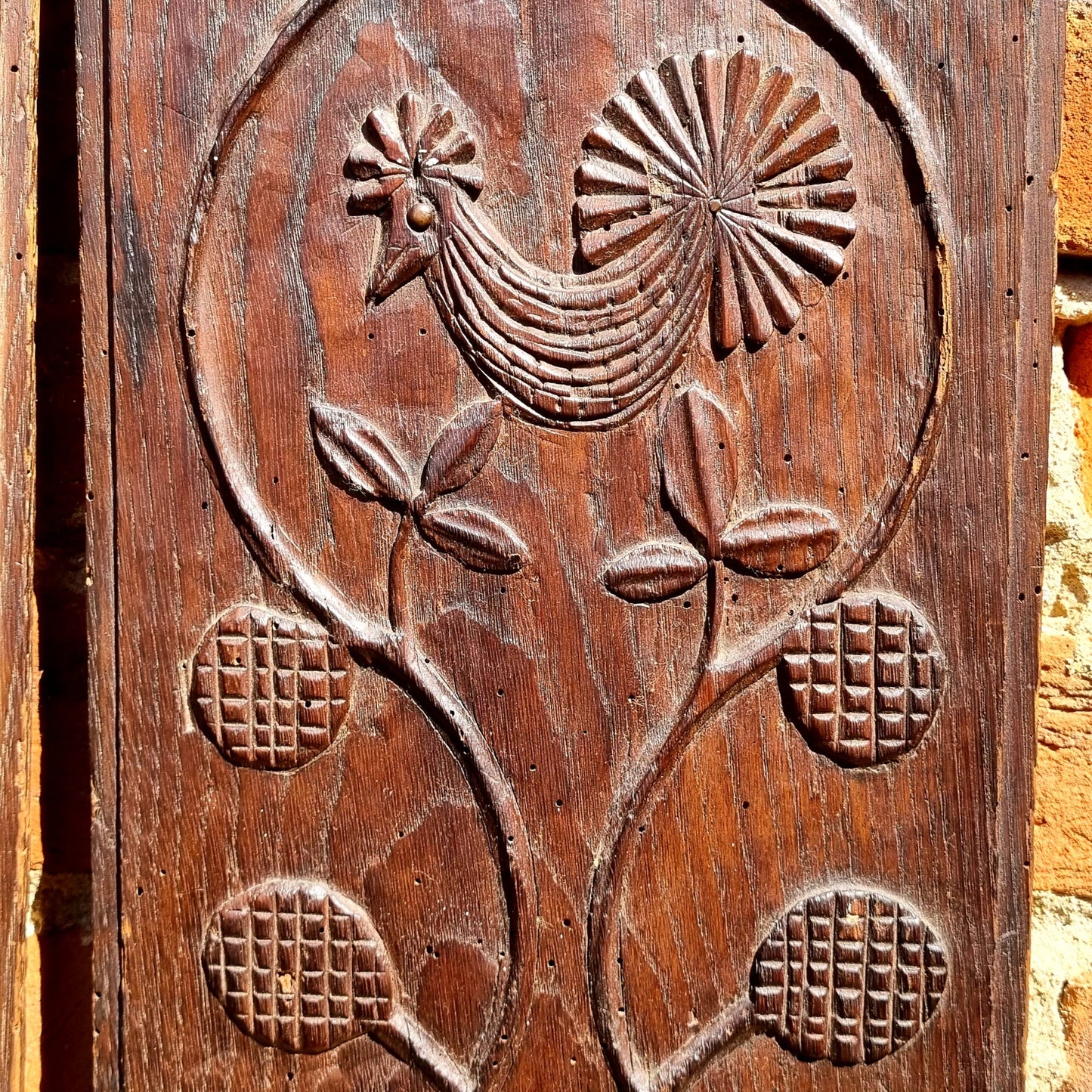 Rare Pair of Late 17th Century French Antique Carved Oak Panels Depicting Birds / Cockerels