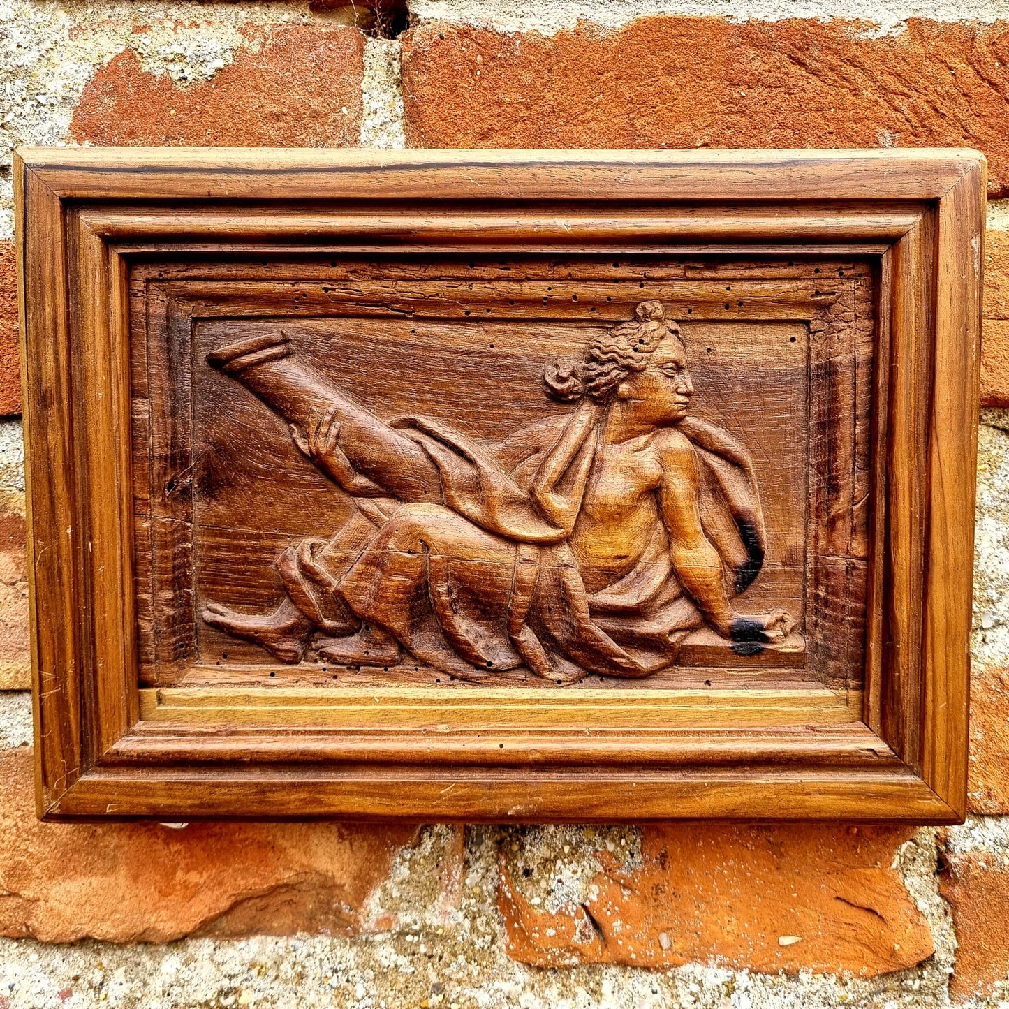 Early 18th Century Flemish Antique Carved Walnut Panel Depicting An Allegory of Fortitude