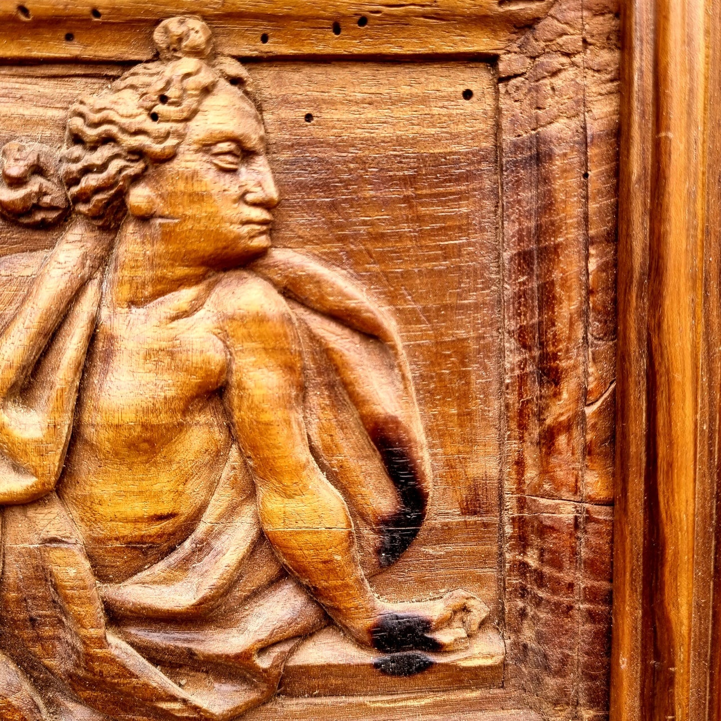 Early 18th Century Flemish Antique Carved Walnut Panel Depicting An Allegory of Fortitude