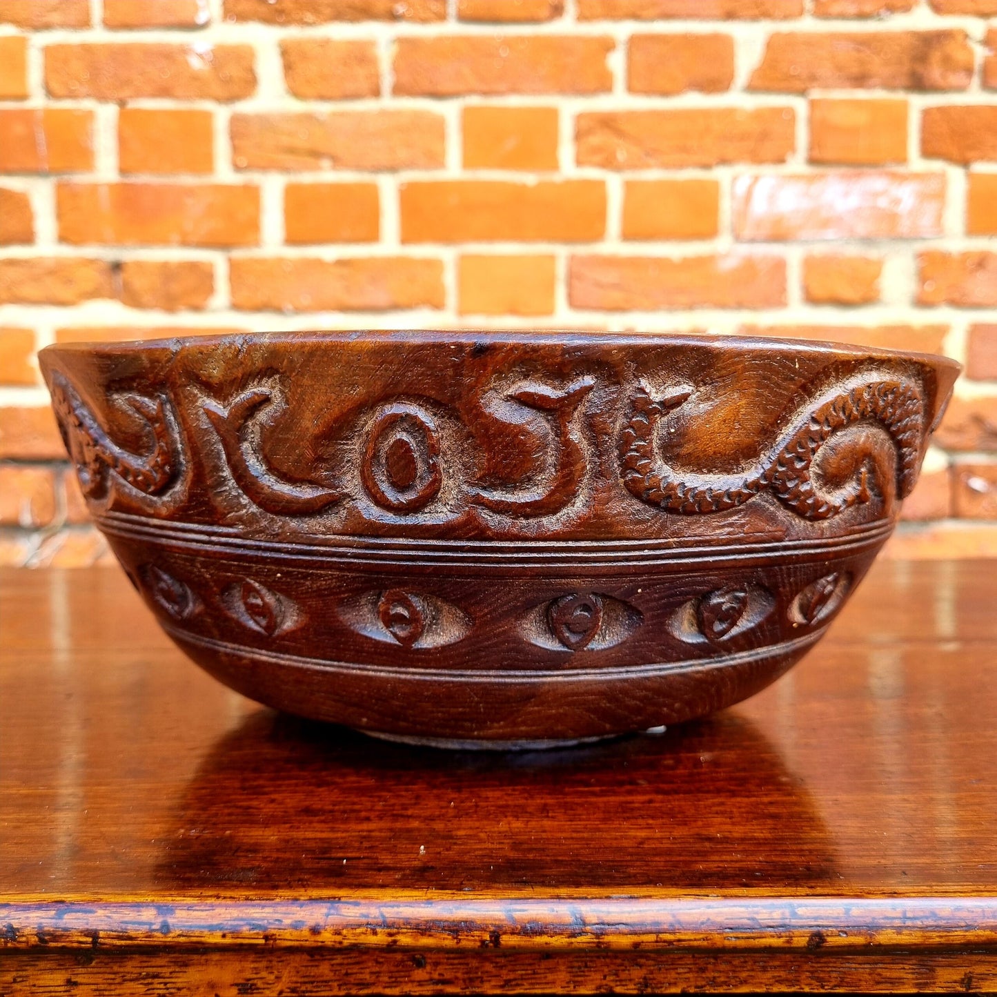 Early 19thC English Antique Treen Folk Art Carved Dairy Bowl