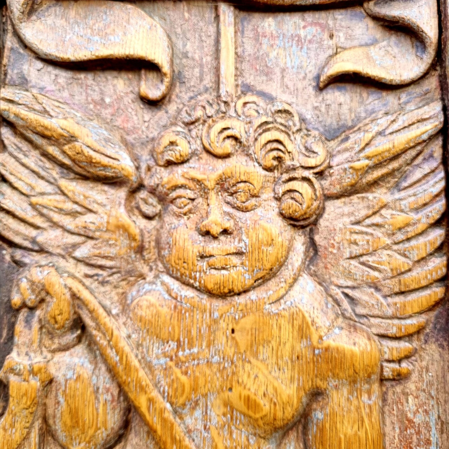 Pair of Early 16th Century Antique Carved Oak Window Shutters, Dated "1525" & Bearing the Initials "GC"