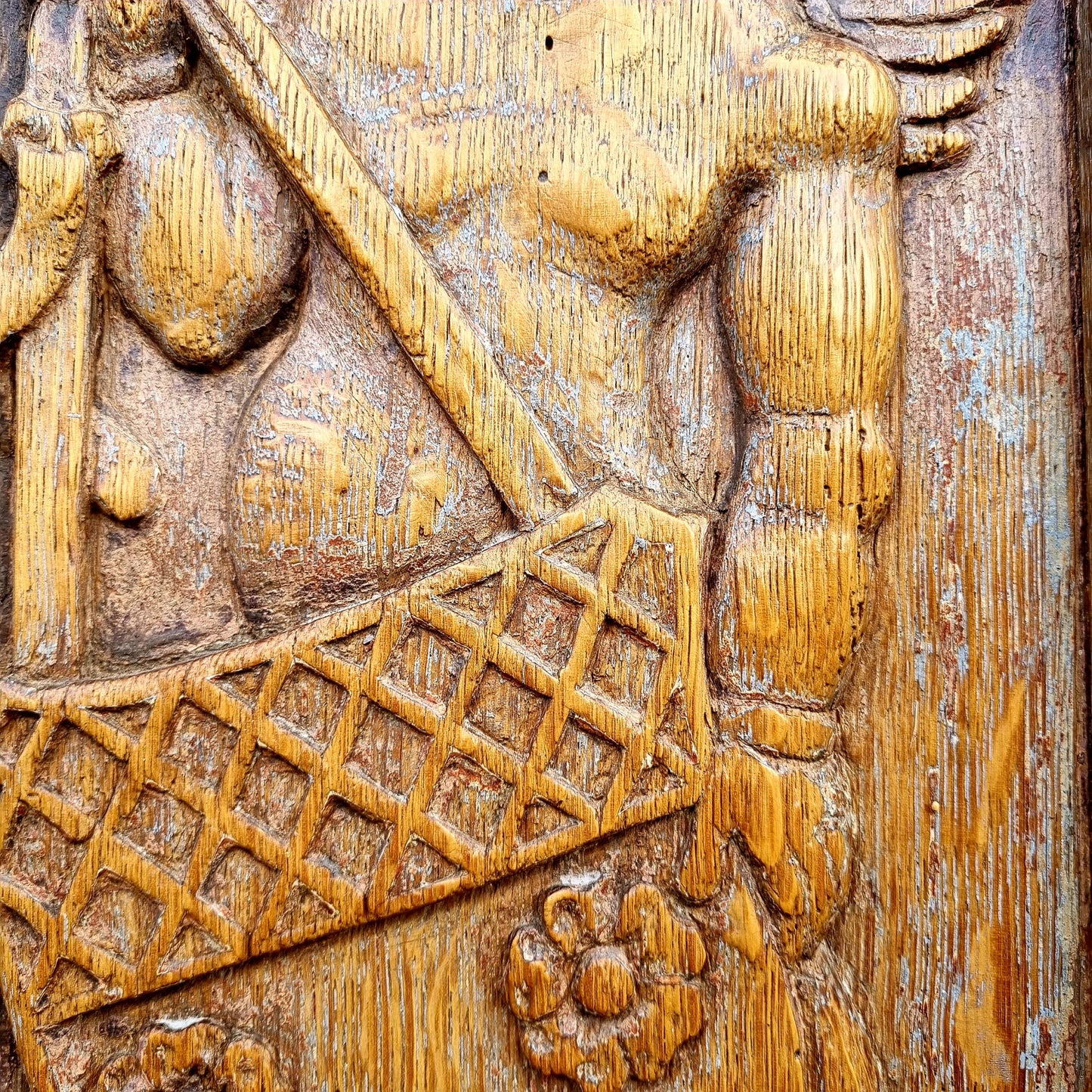 Pair of Early 16th Century Antique Carved Oak Window Shutters, Dated "1525" & Bearing the Initials "GC"