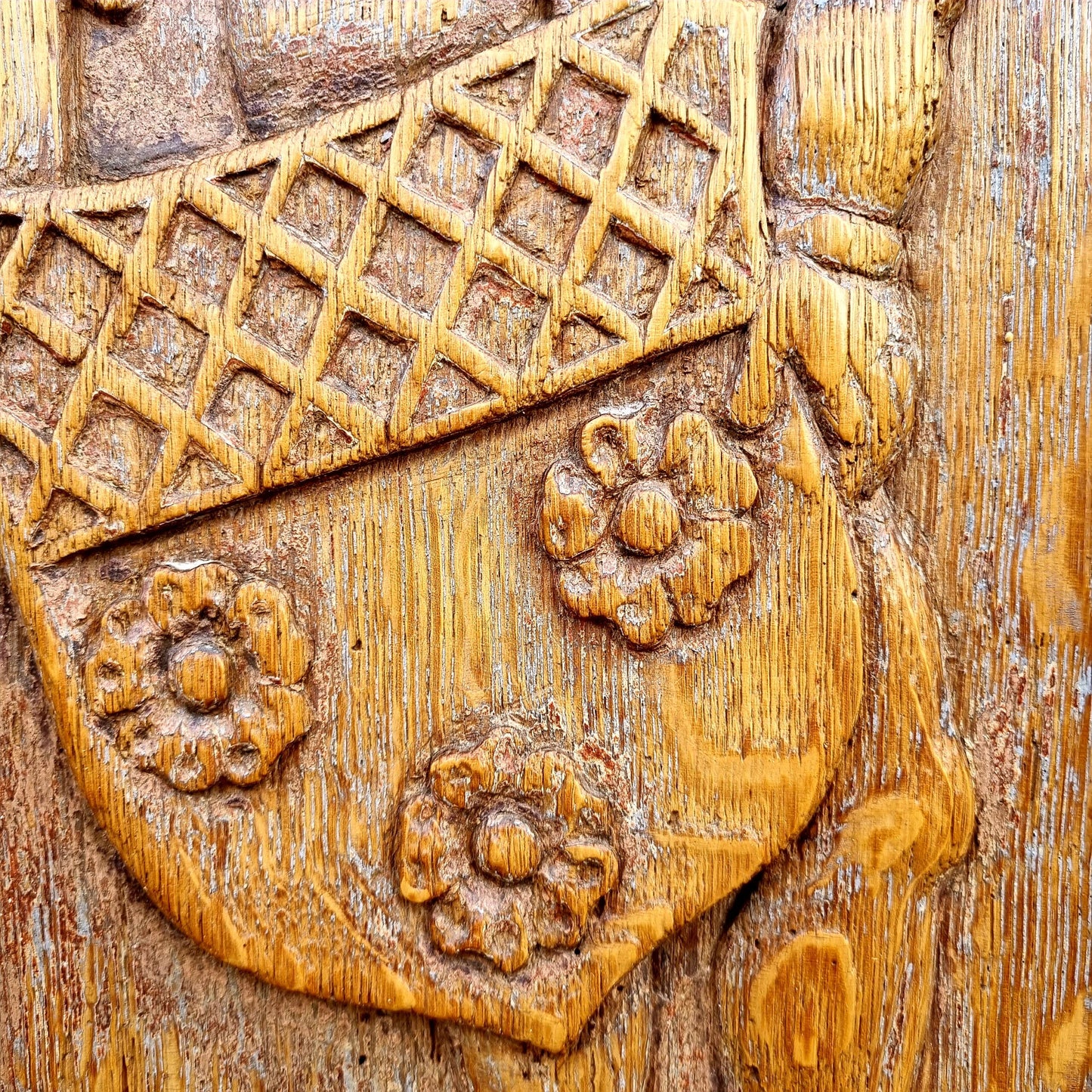 Pair of Early 16th Century Antique Carved Oak Window Shutters, Dated "1525" & Bearing the Initials "GC"