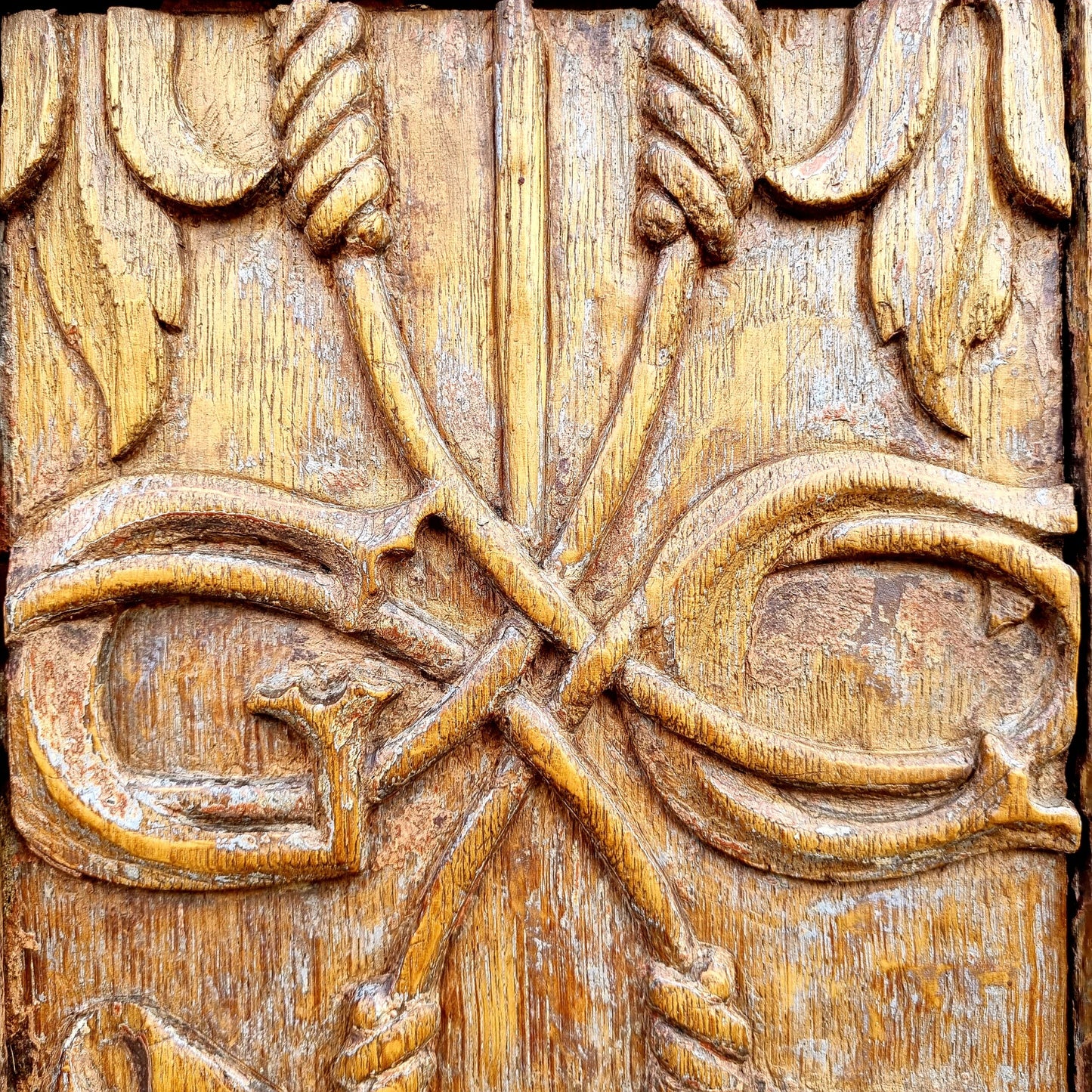 Pair of Early 16th Century Antique Carved Oak Window Shutters, Dated "1525" & Bearing the Initials "GC"