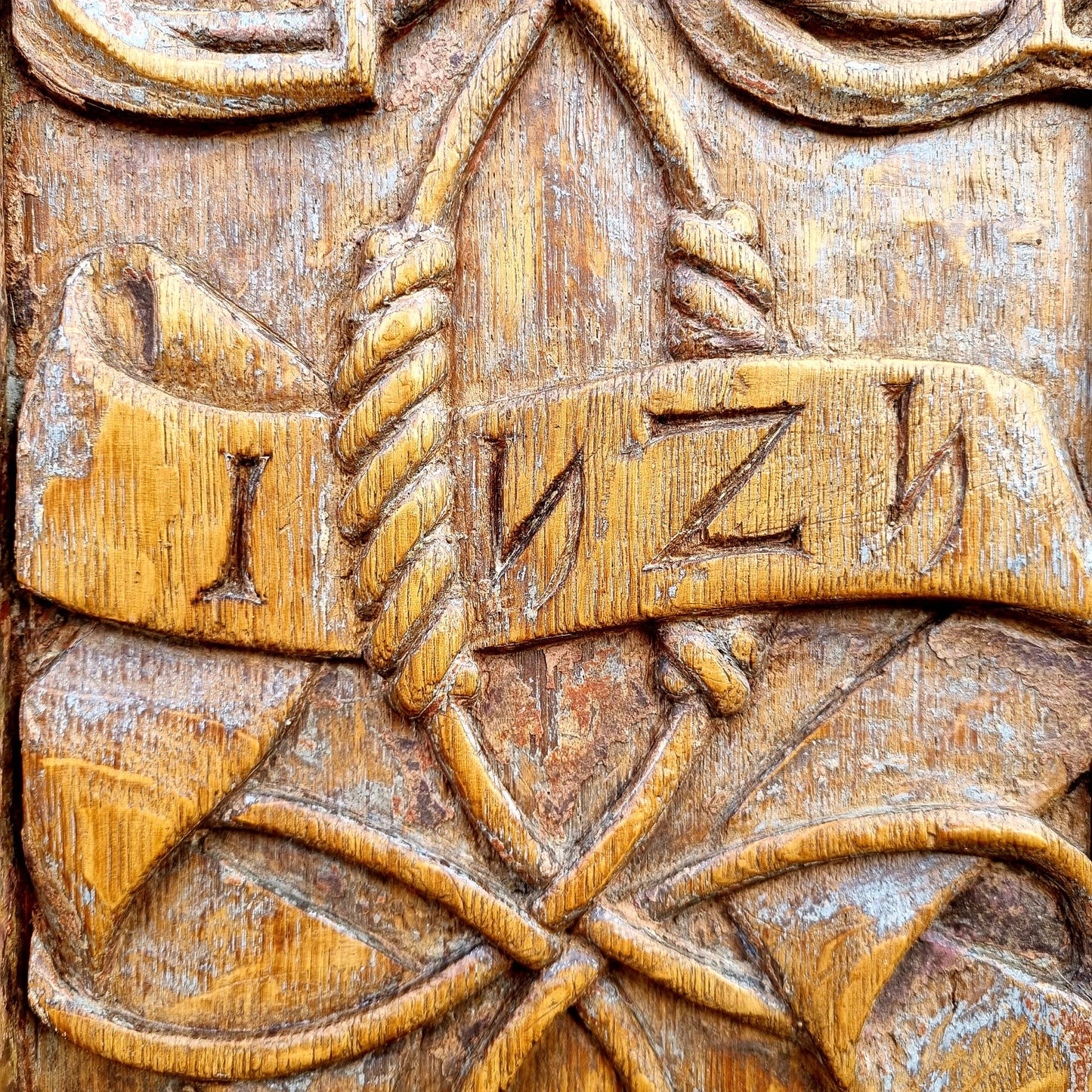 Pair of Early 16th Century Antique Carved Oak Window Shutters, Dated "1525" & Bearing the Initials "GC"