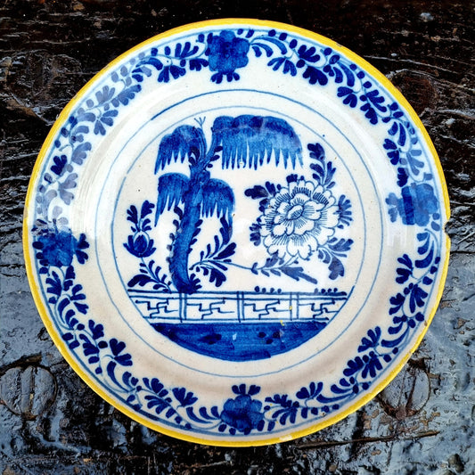 Mid 18th Century Dutch Antique Delftware Plate in the Chinoiserie Manner