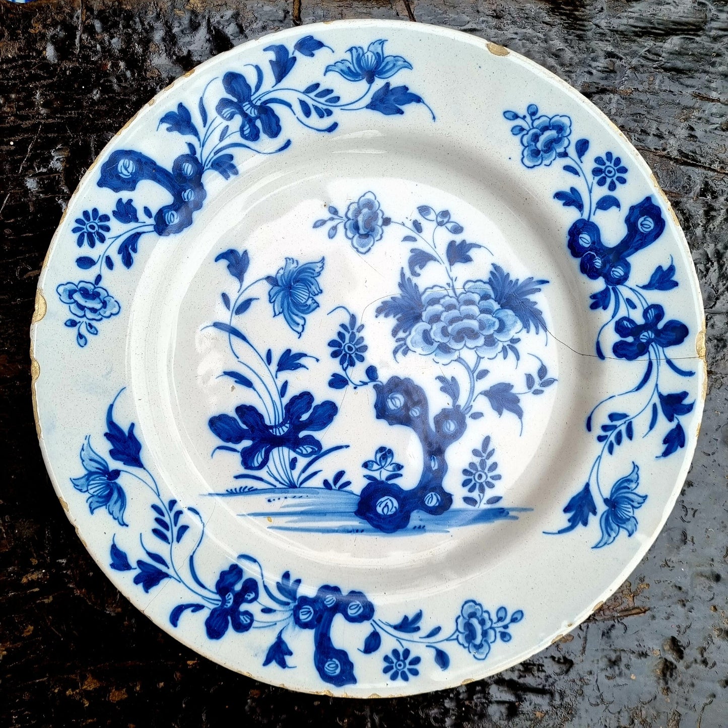 Mid 18th Century English Antique Delftware Plate in the Chinoiserie Manner, Attributed to Bristol