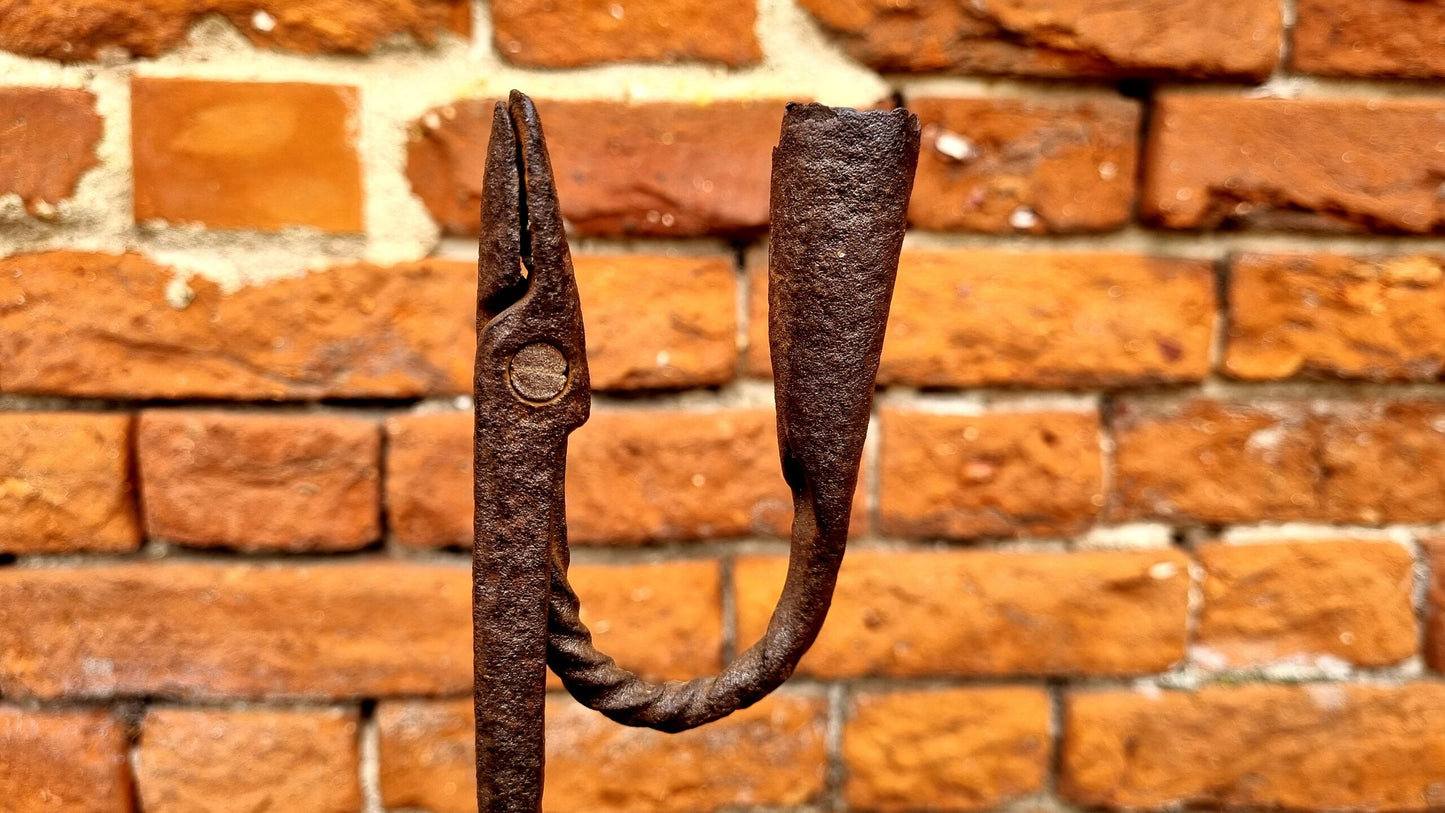 Early 18th Century Irish Antique Wrought Iron Corner Standard Rushlight or rushnip With Candleholder