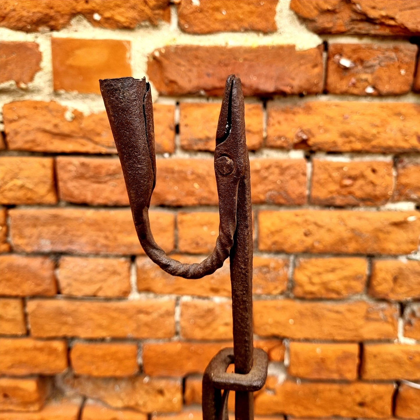 Early 18th Century Irish Antique Wrought Iron Corner Standard Rushlight or rushnip With Candleholder