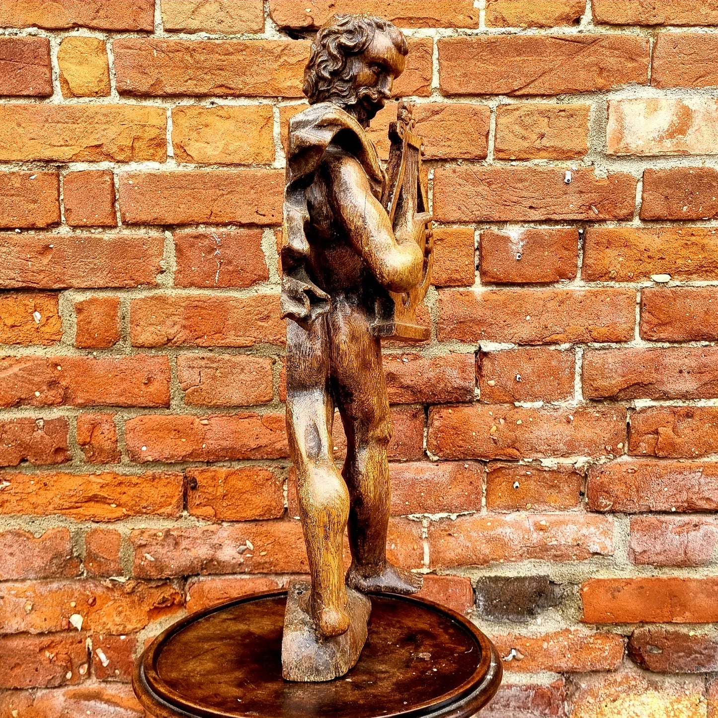 Ex Hurst Collection - Late 17th Century Antique Carved Oak Sculpture of Orpheus With His Lyre