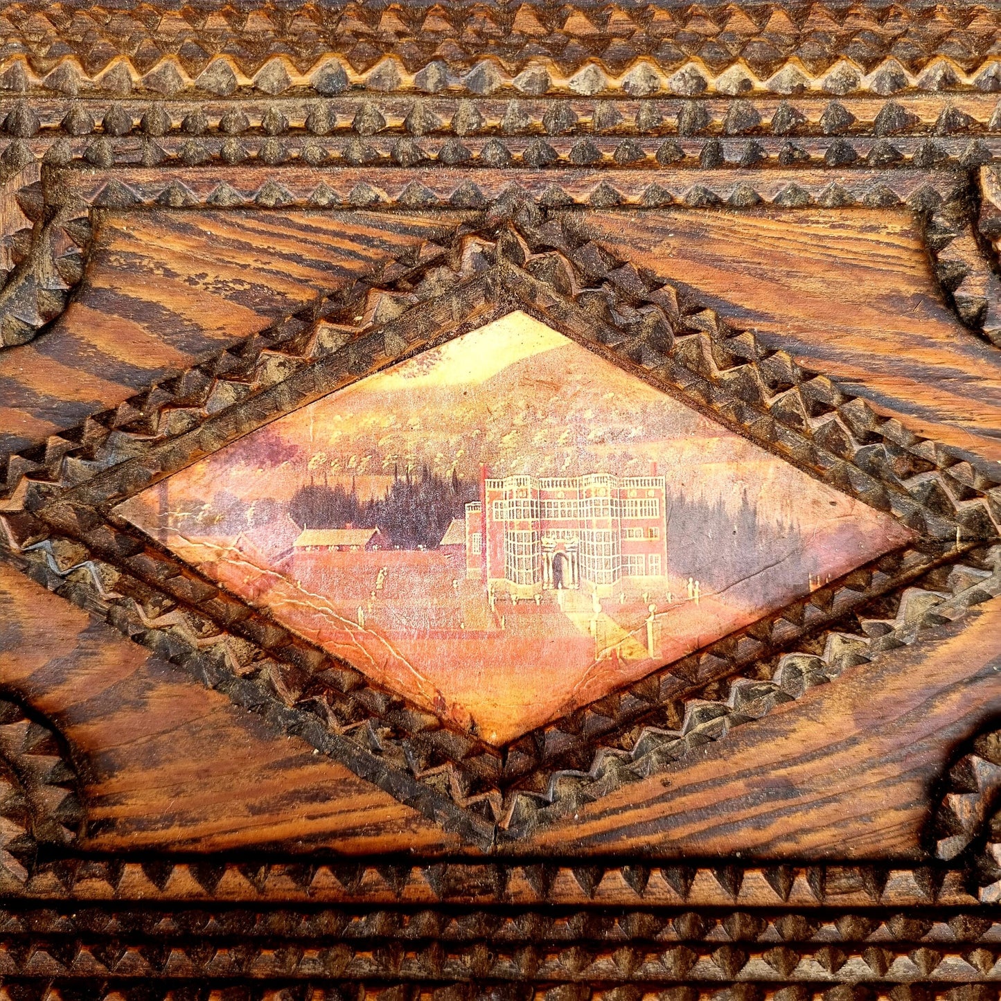 19th Century Antique Tramp Art Table Top Box