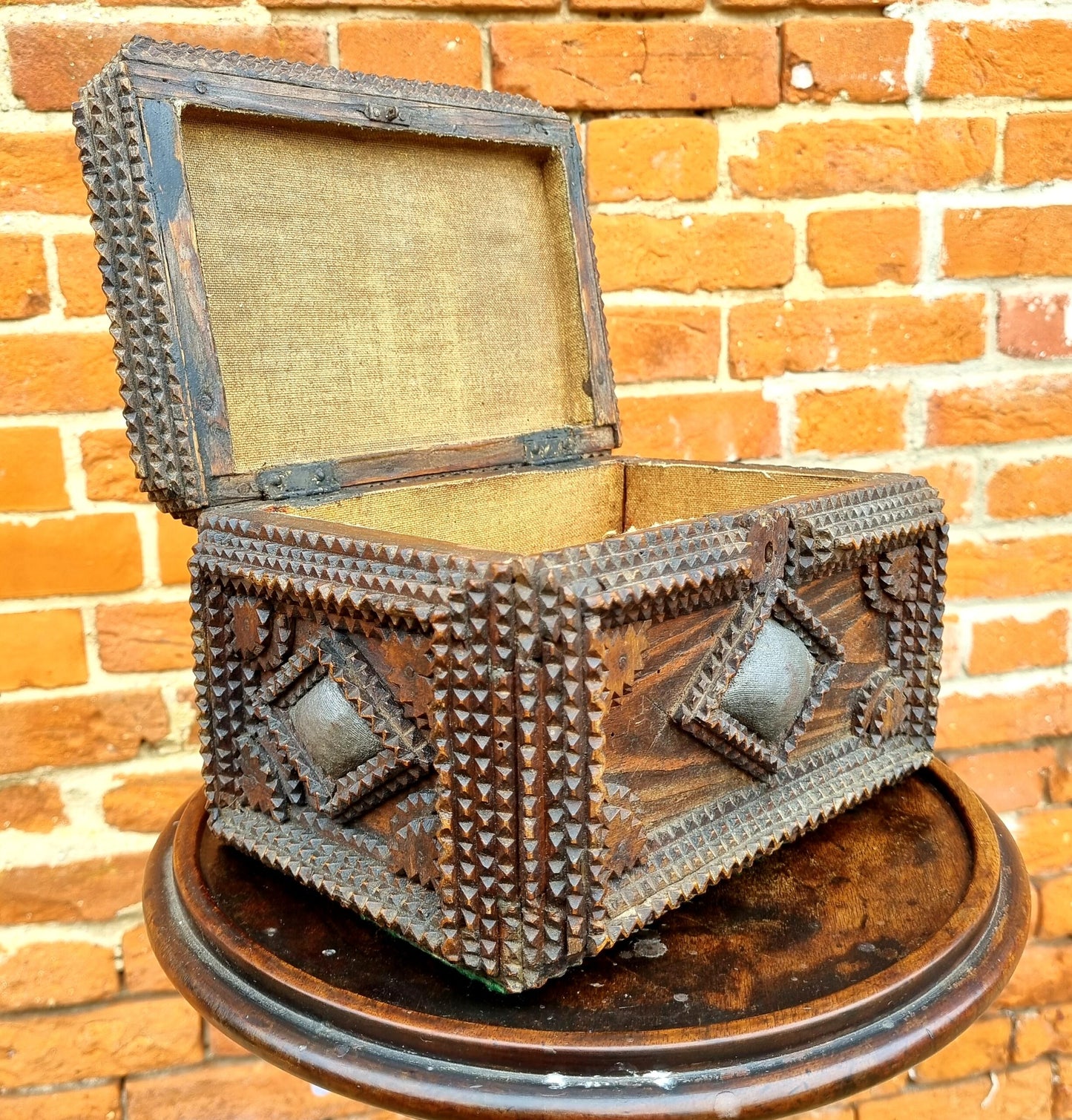 19th Century Antique Tramp Art Table Top Box