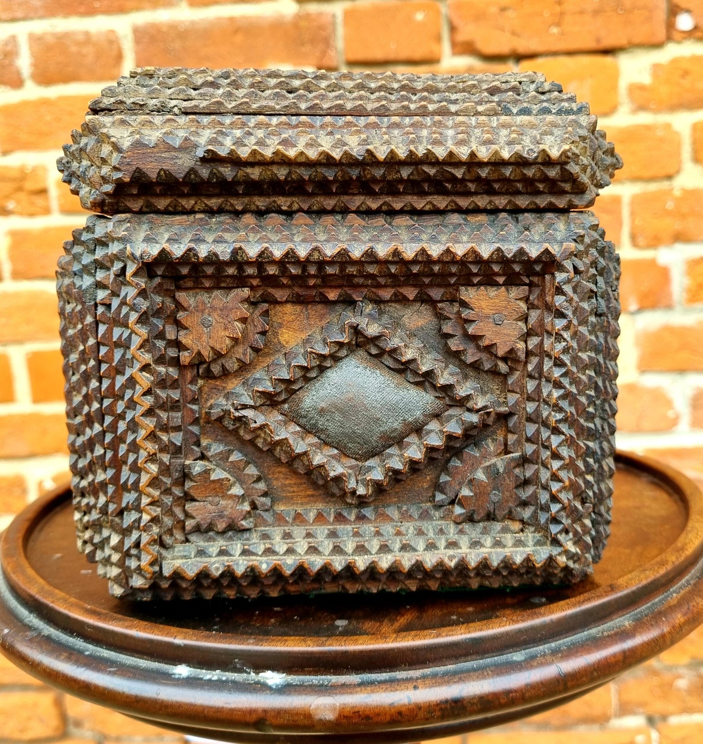 19th Century Antique Tramp Art Table Top Box