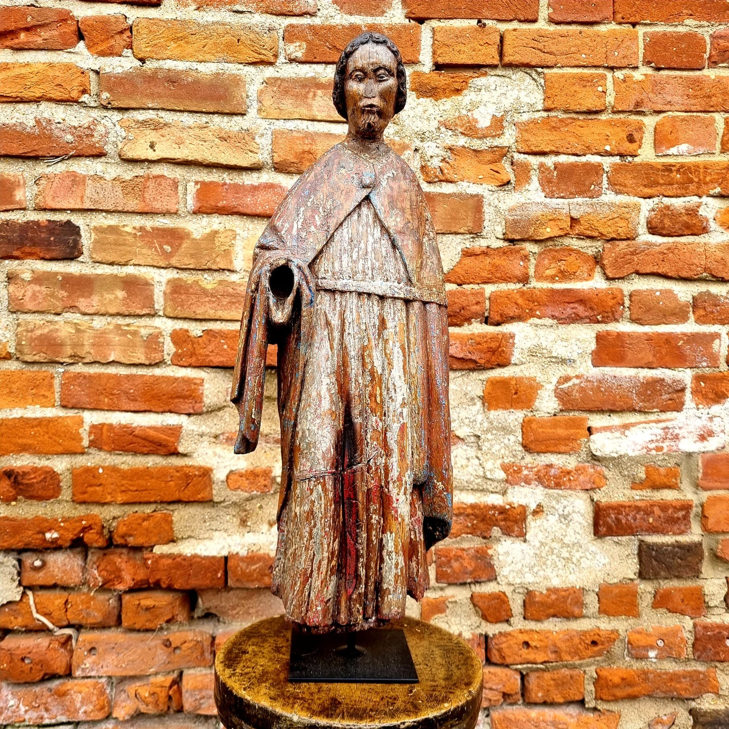 Mid 15th Century Gothic Antique Carved Oak Sculpture of a Saint