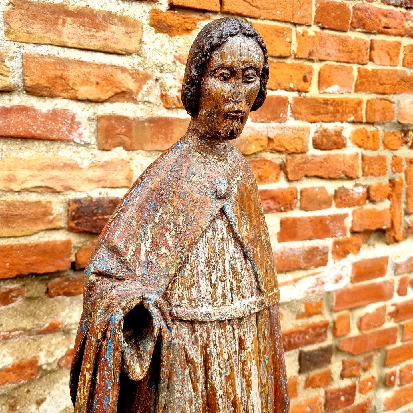 Mid 15th Century Gothic Antique Carved Oak Sculpture of a Saint